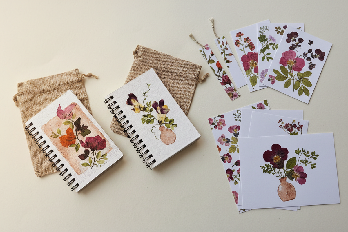 Handcrafted pressed flower stationery gift ideas by Petals by Shweta