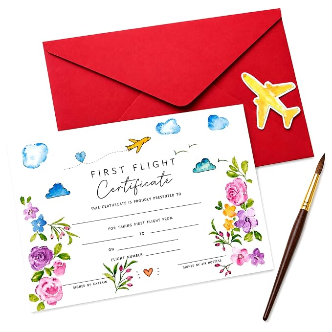 First flight certificate keepsake with matching envelope