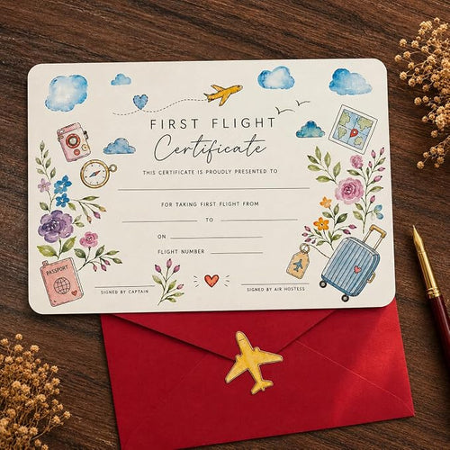 First flight certificate close-up of hand-painted artwork