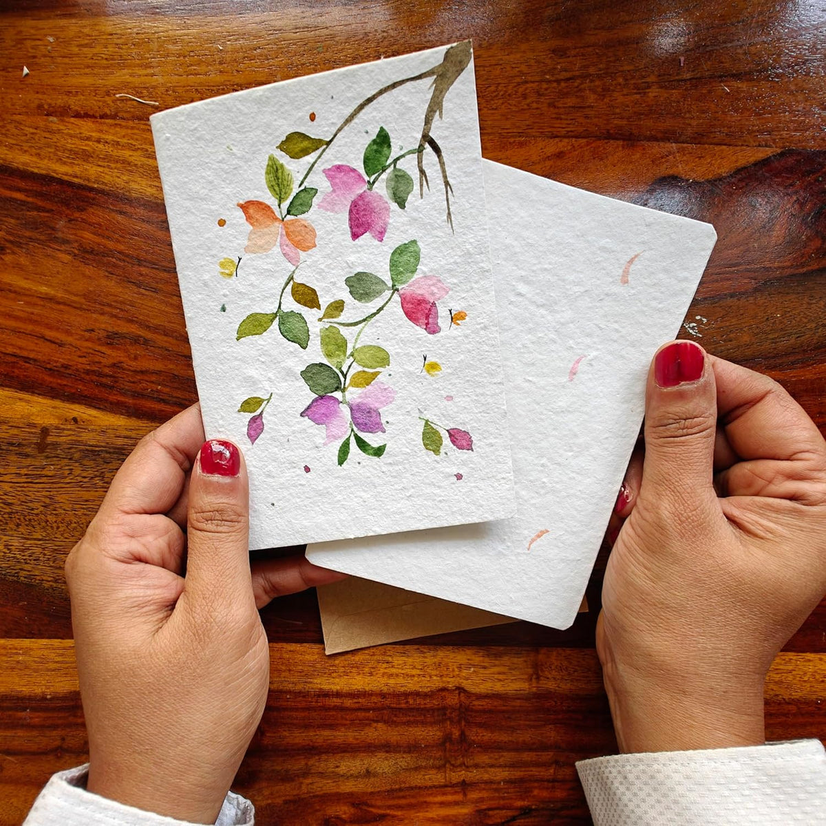Watercolor greeting card gifting presentation