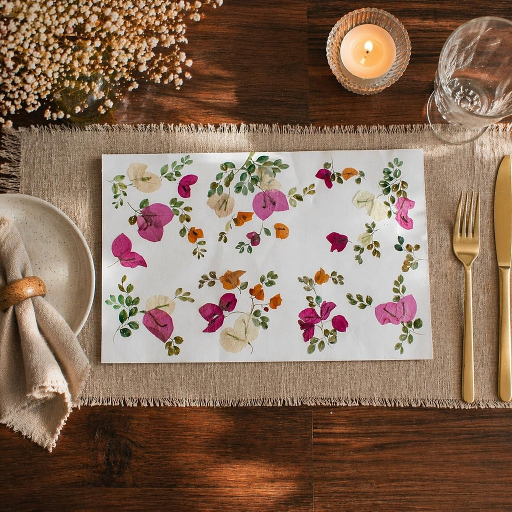 Real pressed flower dining placemat, handmade, pack of 2