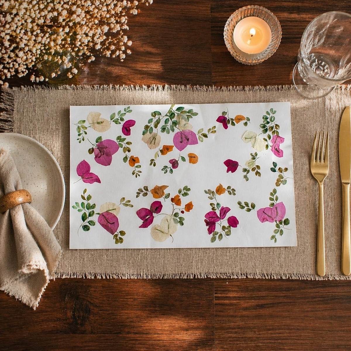 Real pressed flower dining placemat, handmade, pack of 2
