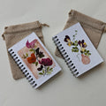 Handmade pressed flower journal with jute pouch, tea brown