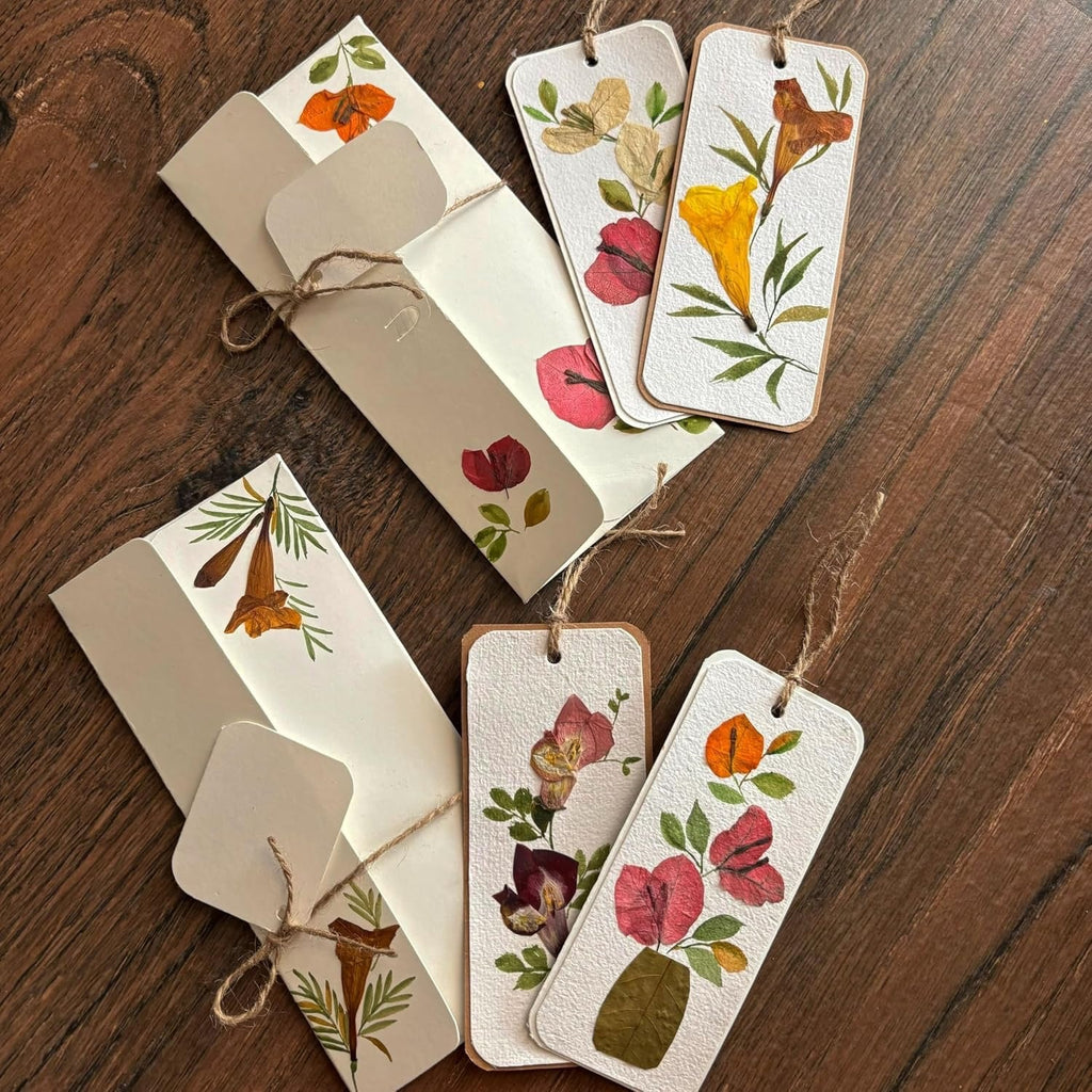 Pressed flower bookmark pack styled for gifting