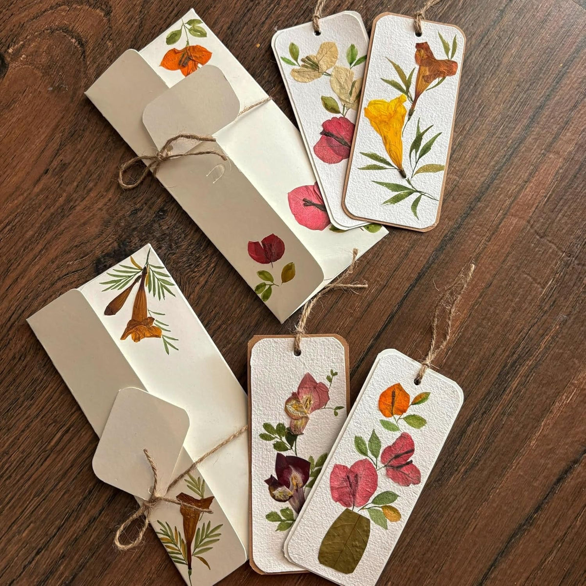 Pressed flower bookmark pack styled for gifting